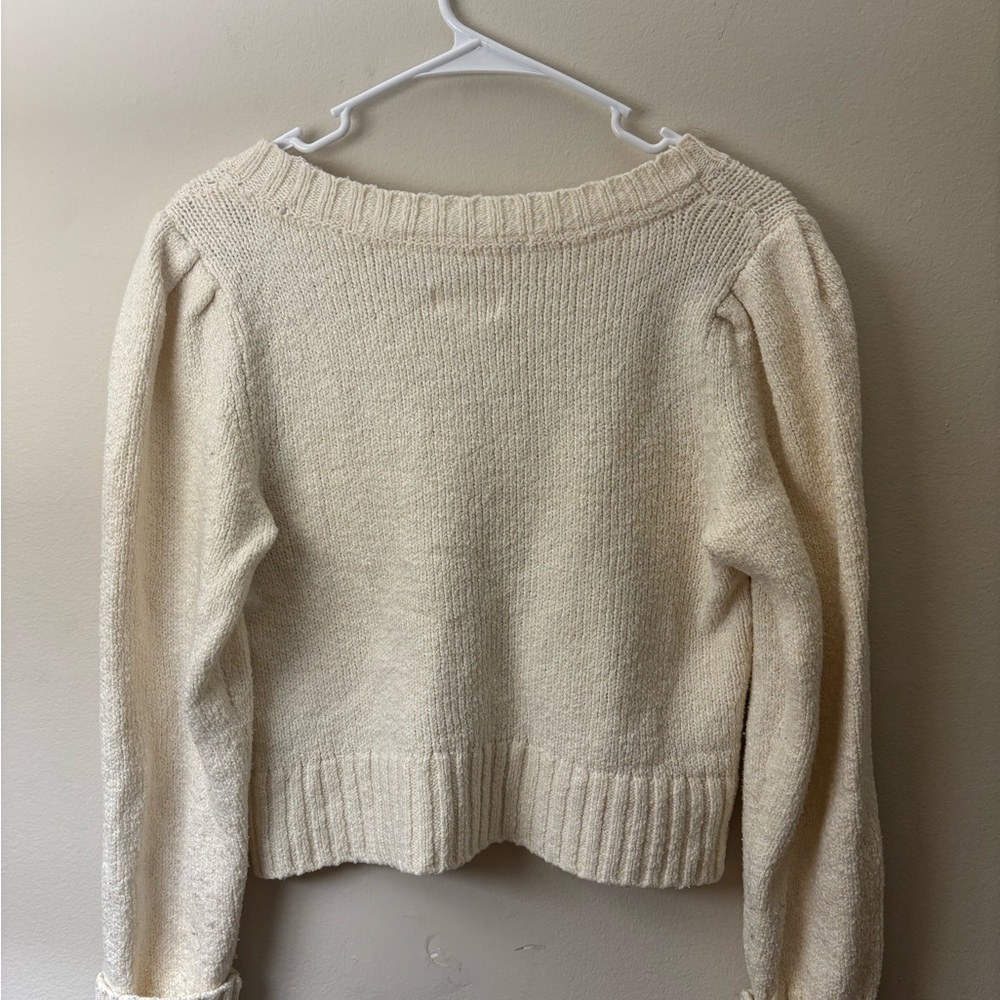 Maeve Anthropologie Cream Cropped Knit Sweater Size Small Cozy Boho - Picture 4 of 9